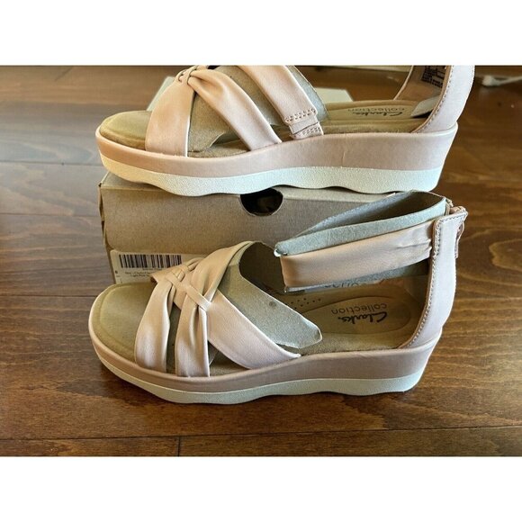 Clarks Womens 6.5 W Clara Rae Ankle Strap Wedge Sandals Light Pink NEW - Picture 3 of 8